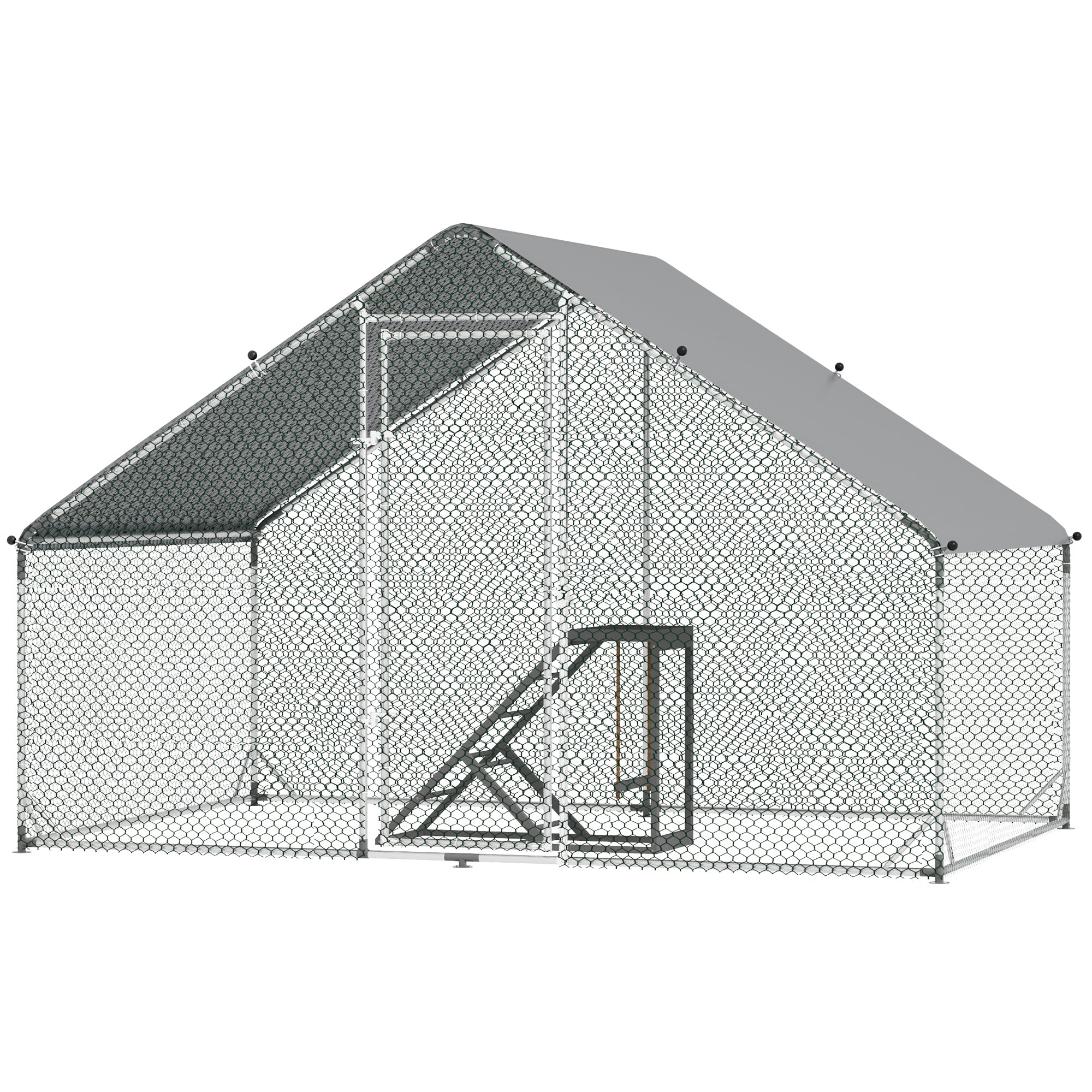PawHut Walk-In Chicken Run, Galvanised Chicken Coop with Chicken Activity Shelf, Outdoor Hen Poultry House Cage Rabbit Hutch Garden with UV-resistant and Water-Resistant Cover, 3 x 2 x 2m