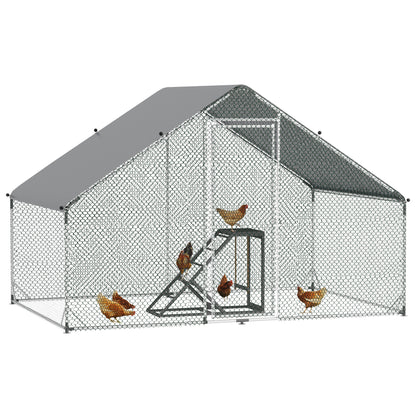 PawHut Walk-In Chicken Run, Galvanised Chicken Coop with Chicken Activity Shelf, Outdoor Hen Poultry House Cage Rabbit Hutch Garden with UV-resistant and Water-Resistant Cover, 3 x 2 x 2m