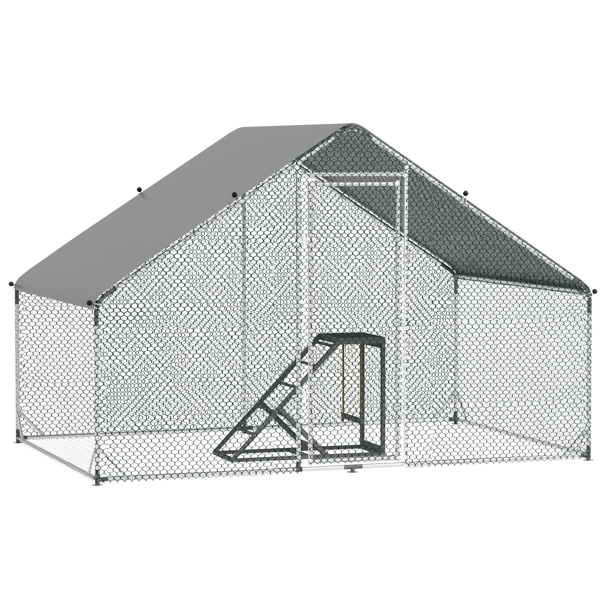 PawHut Walk-In Chicken Run, Galvanised Chicken Coop with Chicken Activity Shelf, Outdoor Hen Poultry House Cage Rabbit Hutch Garden with UV-resistant and Water-Resistant Cover, 3 x 2 x 2m