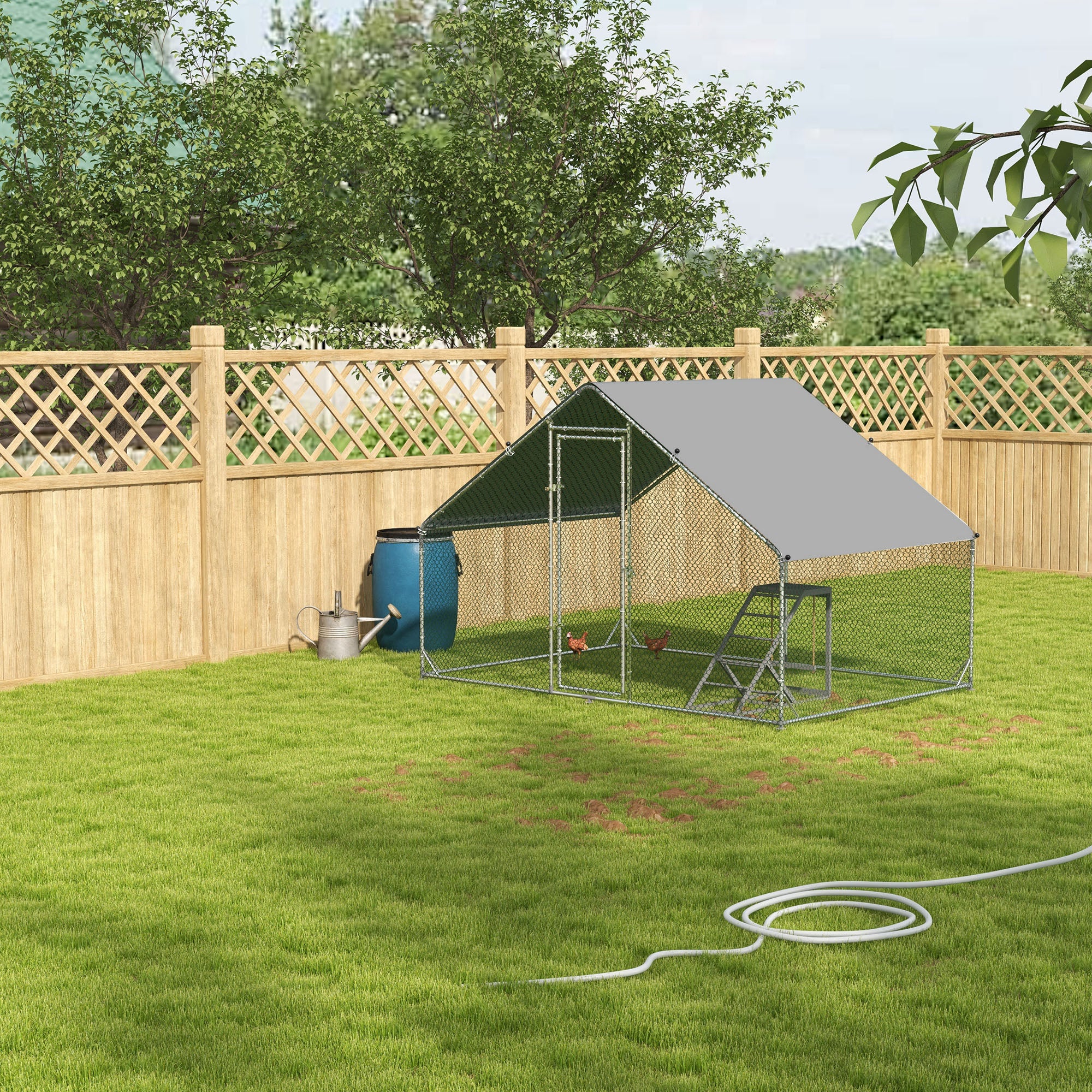 PawHut Walk-In Chicken Run, Galvanised Chicken Coop with Chicken Activity Shelf, Outdoor Hen Poultry House Cage Rabbit Hutch Garden with UV-resistant and Water-Resistant Cover, 3 x 2 x 2m