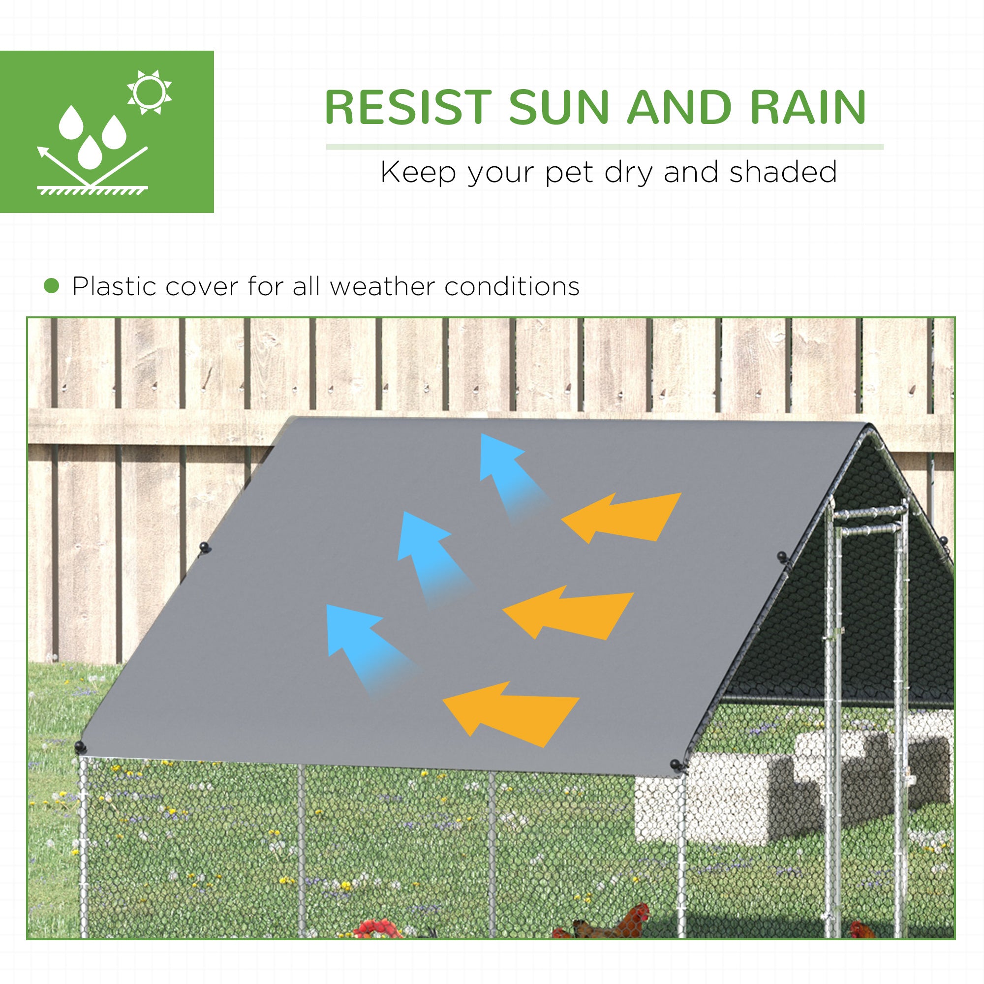 PawHut Walk-In Chicken Run, Galvanised Chicken Coop with Chicken Activity Shelf, Outdoor Hen Poultry House Cage Rabbit Hutch Garden with UV-resistant and Water-Resistant Cover, 3 x 2 x 2m