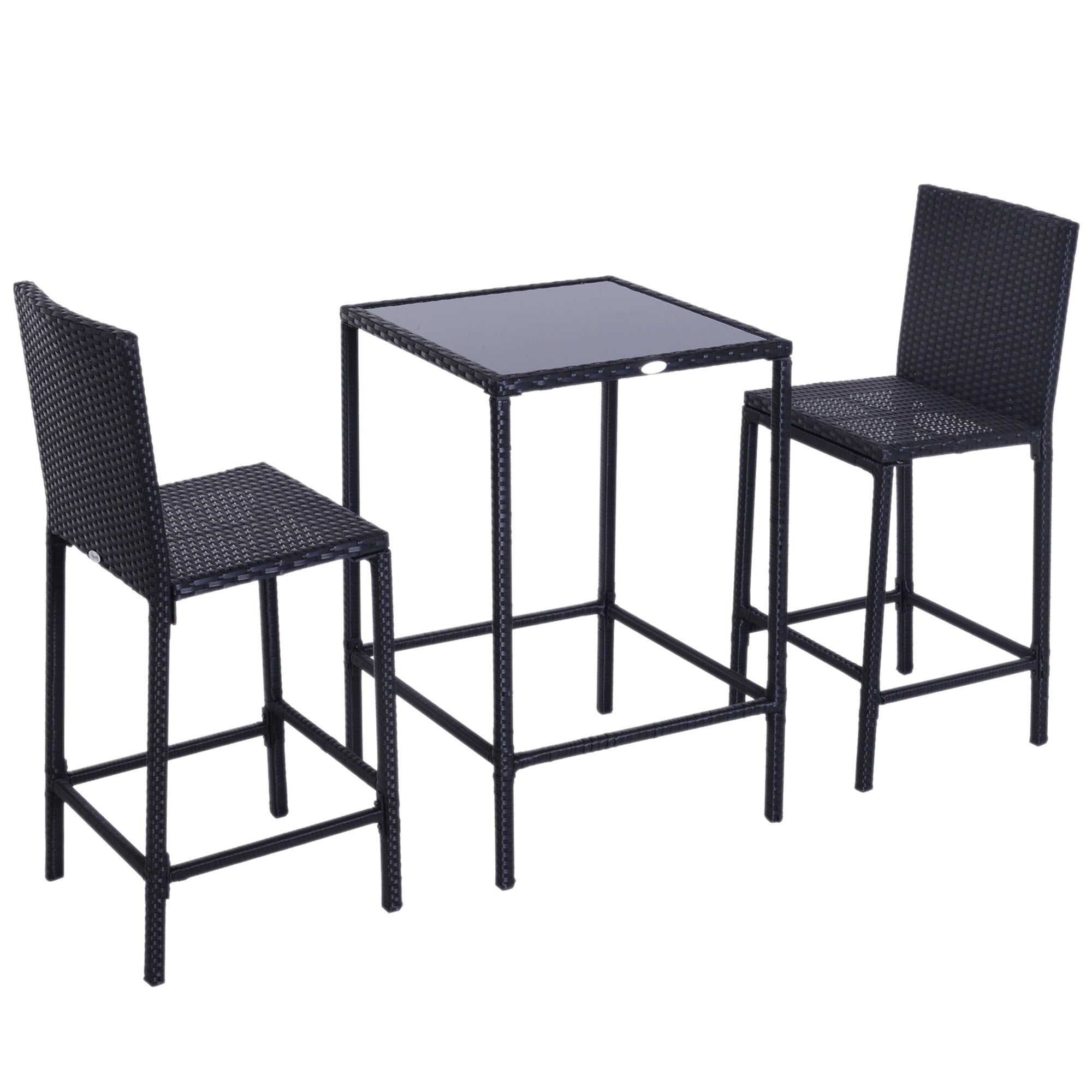Outsunny 3 Pieces Patio Bar Set Wicker Rattan Garden Deck Bistro Set Barstool and Table Outdoor Furniture for Patios Backyards Balcony Gardens Poolside, Black
