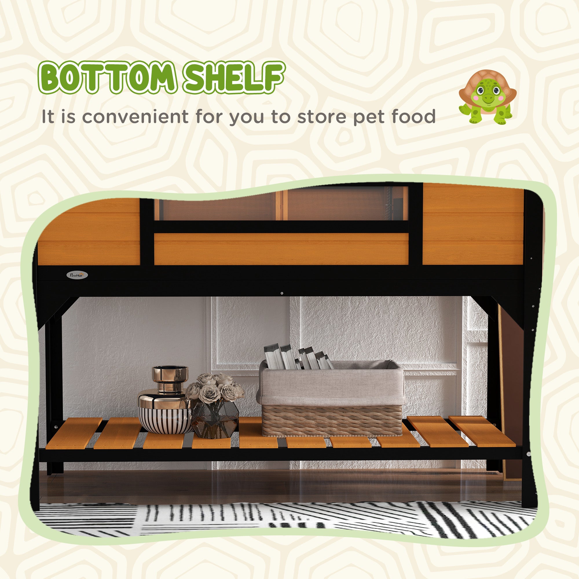 PawHut Tortoise Habitat with Adjustable Lamp Holder, Wooden Tortoise Enclosure with Storage Shelf, Dual Main Houses, Attached Tray, Openable Lid, Yellow