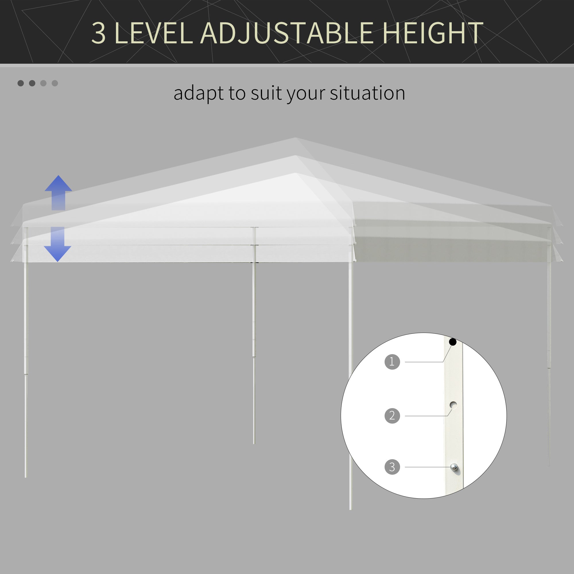 Outsunny 13' x 13'  Pop Up Canopy Height Adjustable, Instant Pop Up Canopy Tent with Carrying Bag, Portable Outdoor Canopy for Party, Camp, Beach, White