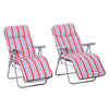Outsunny Set of 2 Garden Sun Lounger, Outdoor Reclining Seat Cushioned Seat, Foldable Adjustable Recliner, Grey and Red
