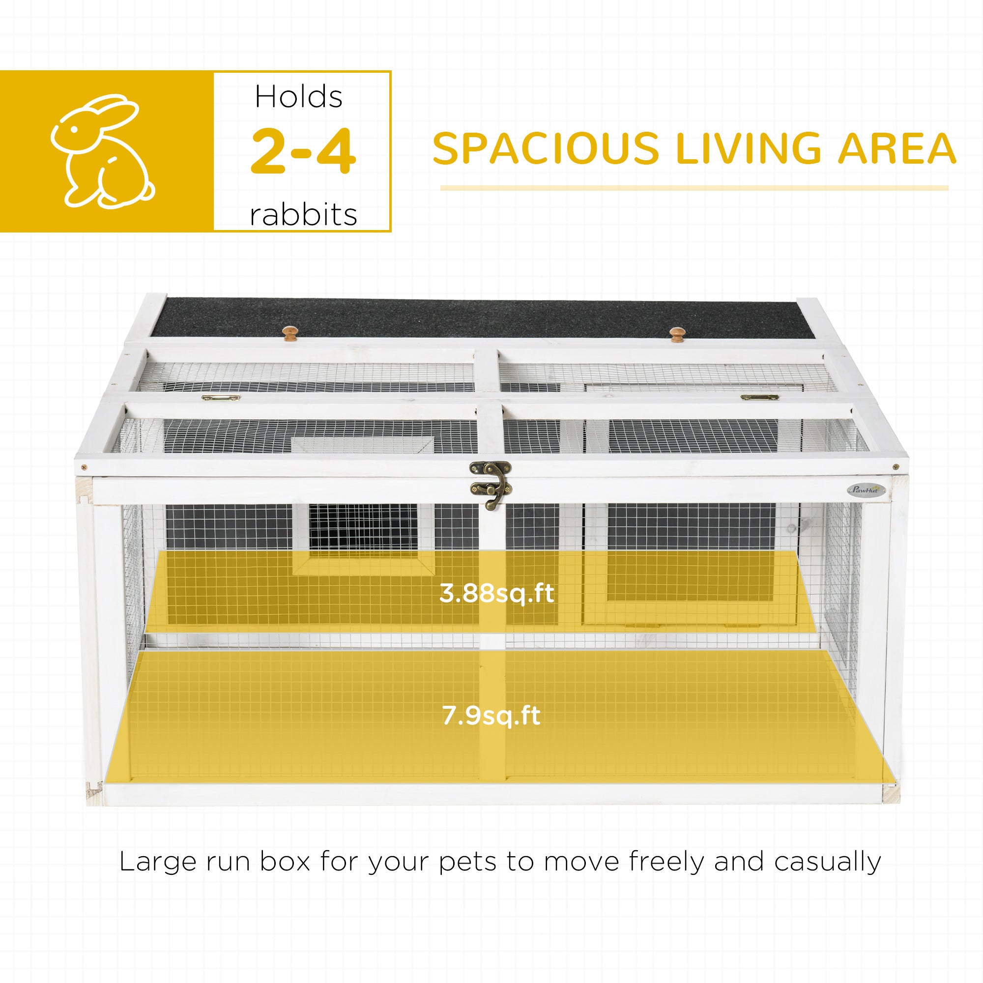 PawHut Wooden Rabbit Hutch Small Animal Cage Pet Run Indoor Outdoor with Openable Roof and Water-repellent Paint, Grey