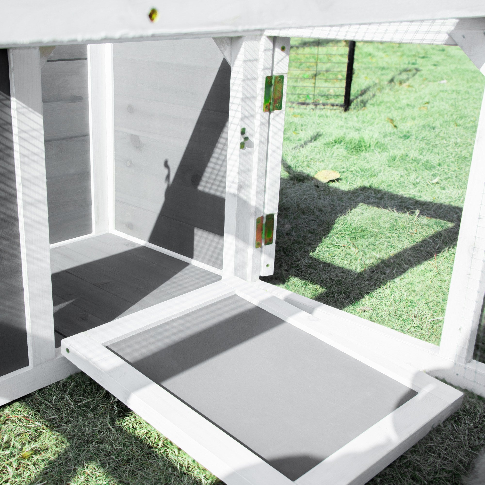 PawHut Wooden Rabbit Hutch Small Animal Cage Pet Run Indoor Outdoor with Openable Roof and Water-repellent Paint, Grey