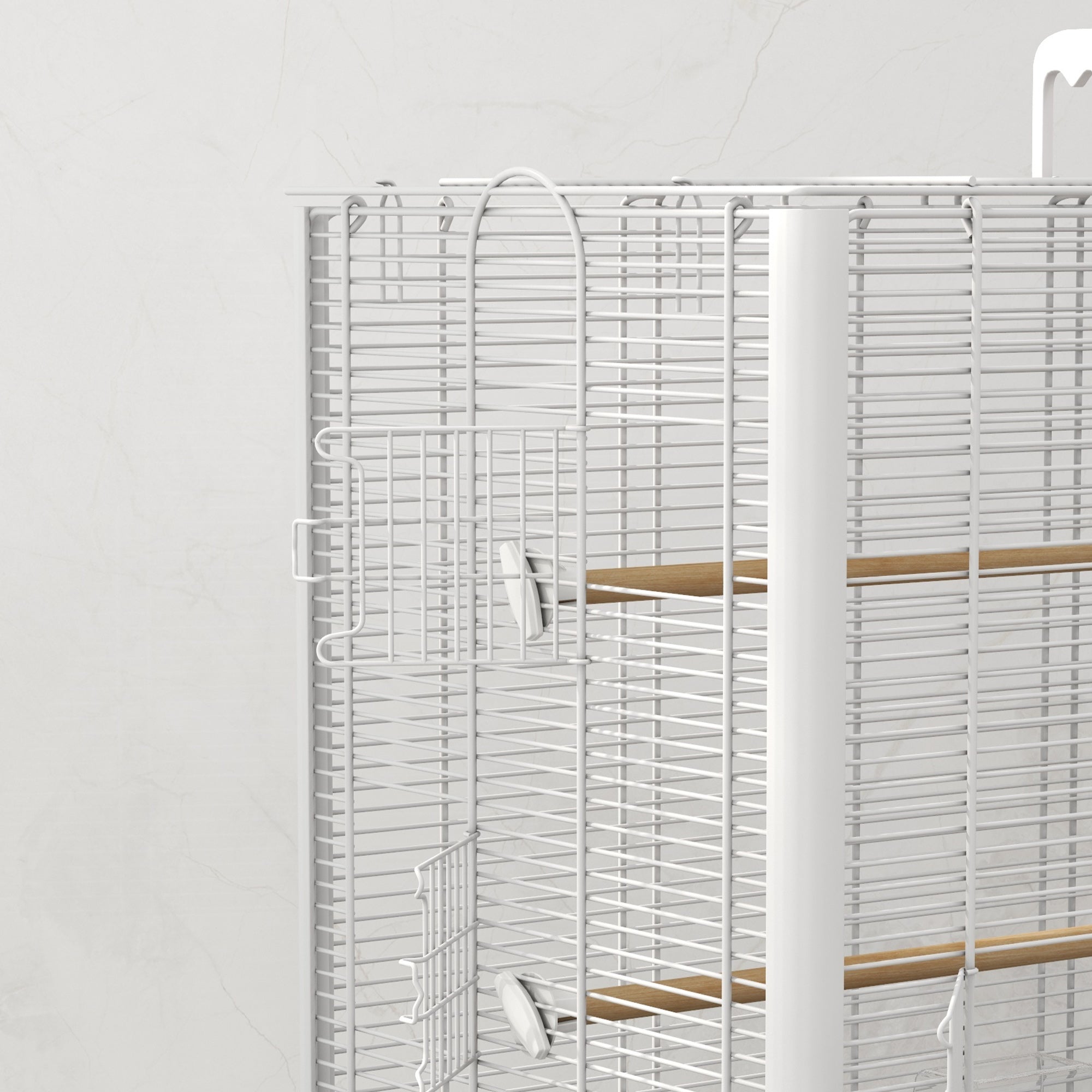 PawHut 22" Bird Cage for Budgie, Finches, Canaries, Love Birds, Large Parrot Cage with Wooden Stands, Slide-Out Tray, Handle, Food Containers, White