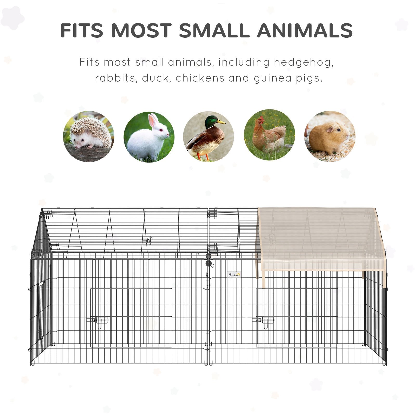 PawHut 87x41x41-IN Small Animal Enclosure Rabbit Pet Metal Cage Outdoor Run Play with Cover and Multiple doors, Beige