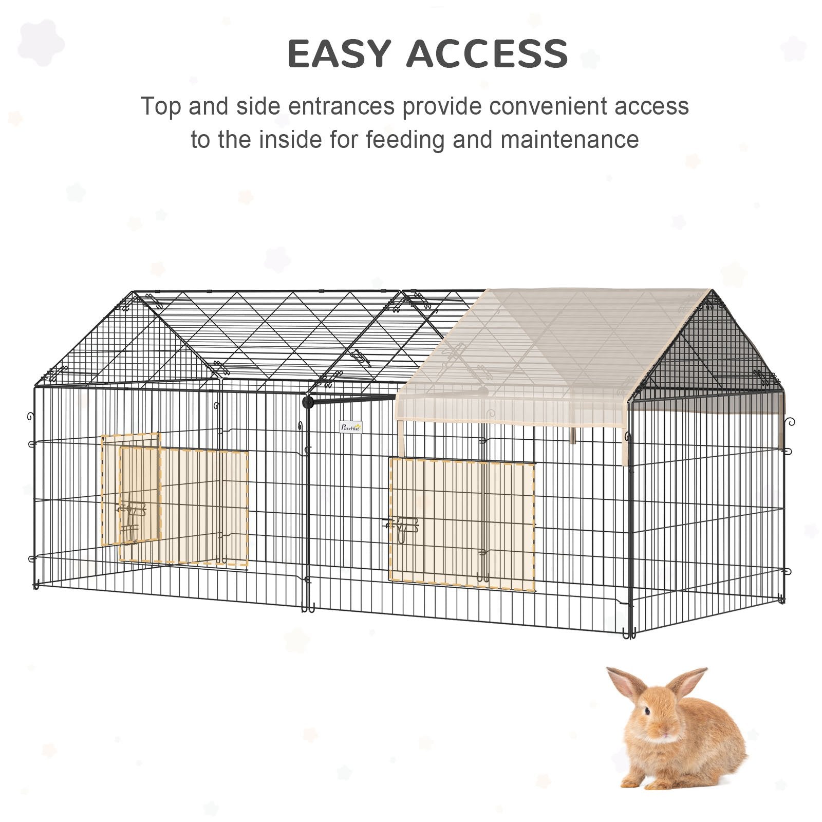 PawHut 87x41x41-IN Small Animal Enclosure Rabbit Pet Metal Cage Outdoor Run Play with Cover and Multiple doors, Beige
