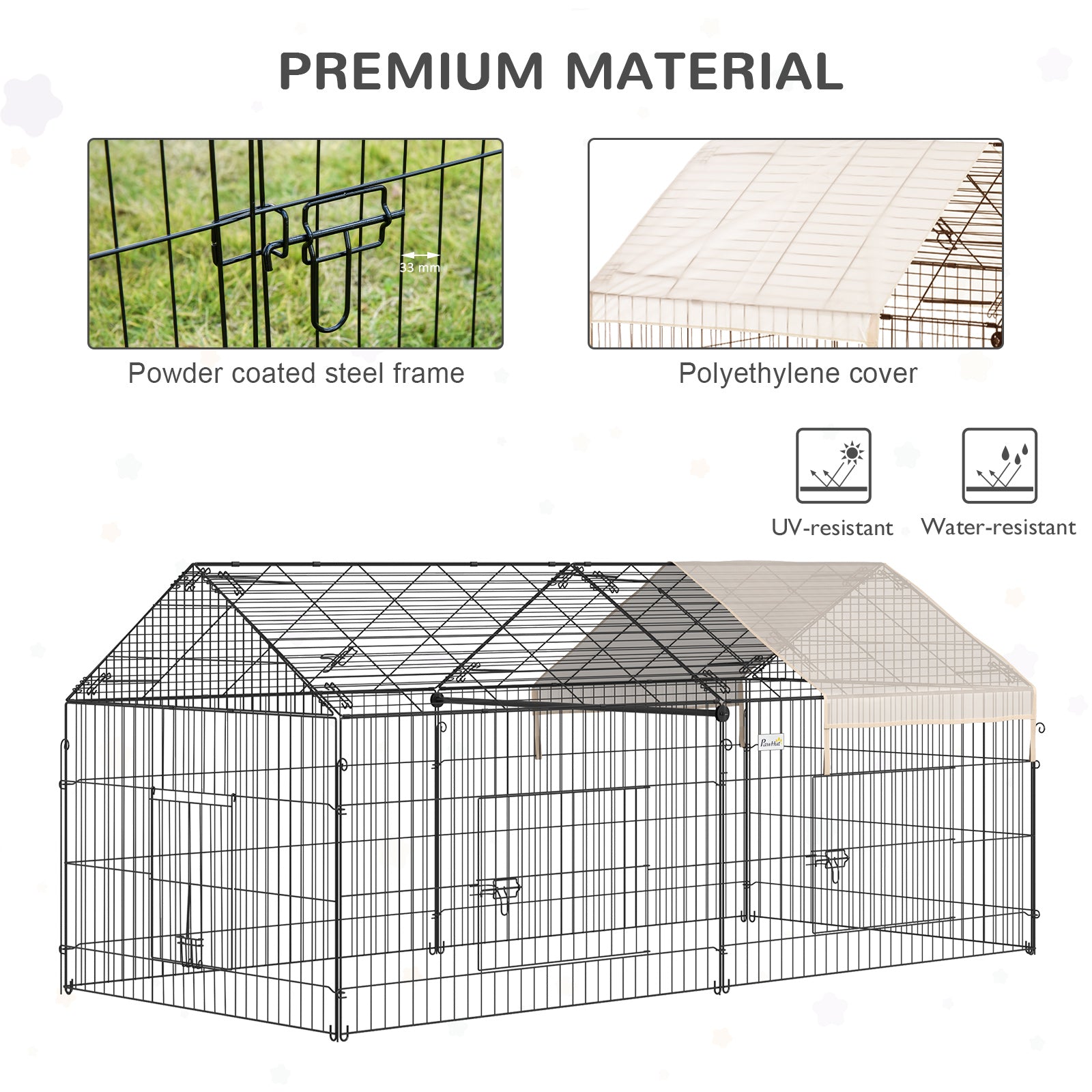 PawHut 87x41x41-IN Small Animal Enclosure Rabbit Pet Metal Cage Outdoor Run Play with Cover and Multiple doors, Beige
