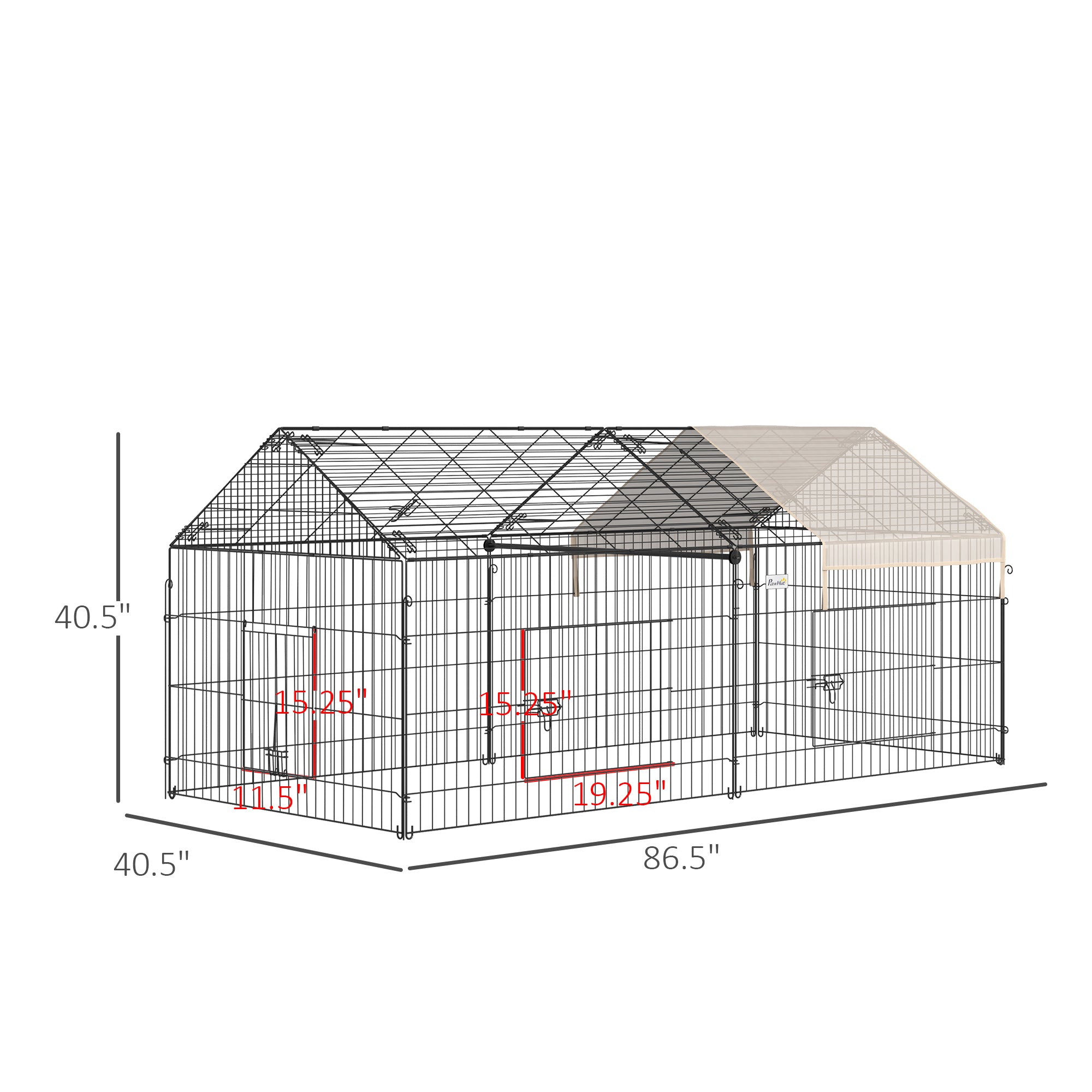 PawHut 87x41x41-IN Small Animal Enclosure Rabbit Pet Metal Cage Outdoor Run Play with Cover and Multiple doors, Beige