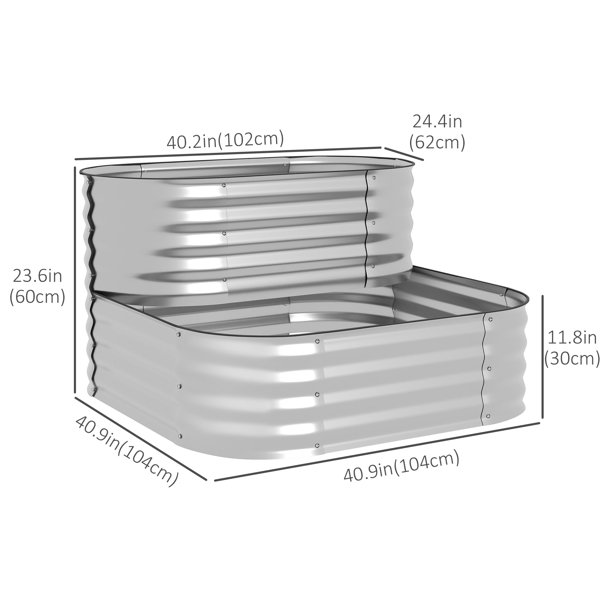 Outsunny 2-Tier Raised Garden Bed Kit, 3.4x3.4x1ft Outdoor Galvanized Planter Box with Safety Edging for Vegetables, Flowers, Fruits and Herbs, Silver