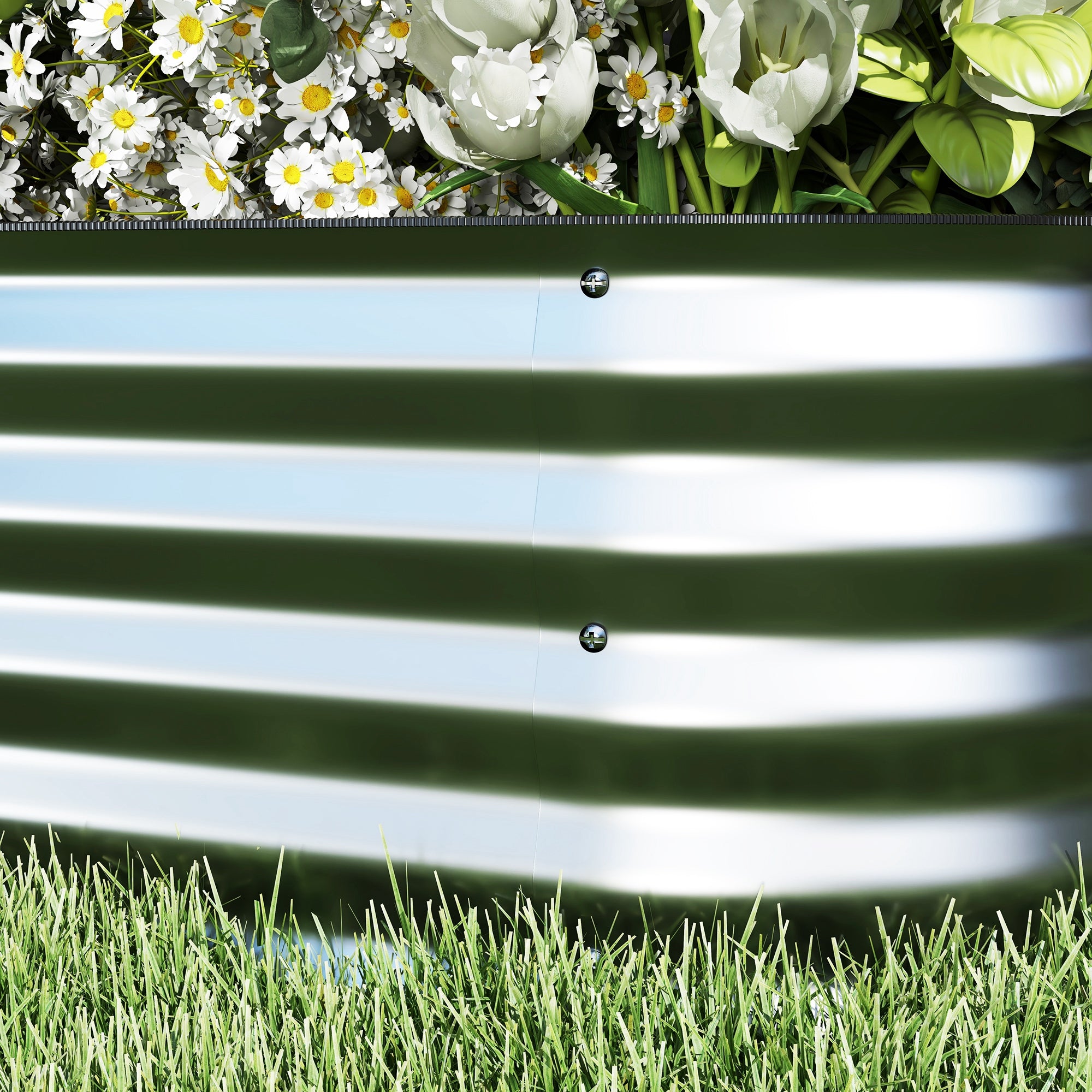 Outsunny 2-Tier Raised Garden Bed Kit, 3.4x3.4x1ft Outdoor Galvanized Planter Box with Safety Edging for Vegetables, Flowers, Fruits and Herbs, Silver