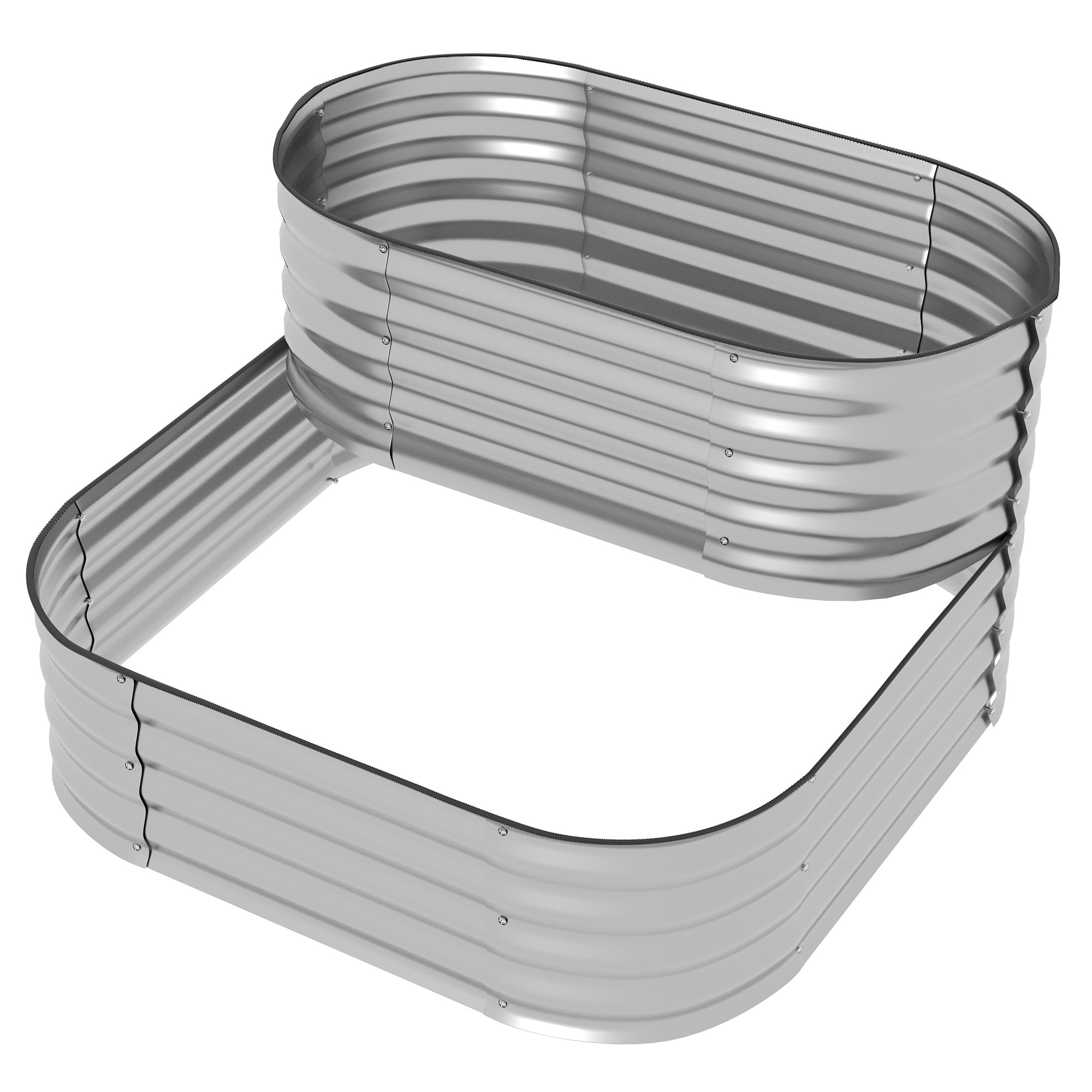 Outsunny 2-Tier Raised Garden Bed Kit, 3.4x3.4x1ft Outdoor Galvanized Planter Box with Safety Edging for Vegetables, Flowers, Fruits and Herbs, Silver