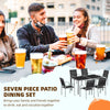 Outsunny 7 Piece Patio Dining Set, Outdoor Table and 6 Stackable Chairs, Steel Frame, Tempered Glass Top Table, Mesh Seats, Black