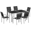 Outsunny 7 Piece Patio Dining Set, Outdoor Table and 6 Stackable Chairs, Steel Frame, Tempered Glass Top Table, Mesh Seats, Black