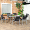 Outsunny 7 Piece Patio Dining Set, Outdoor Table and 6 Stackable Chairs, Steel Frame, Tempered Glass Top Table, Mesh Seats, Black
