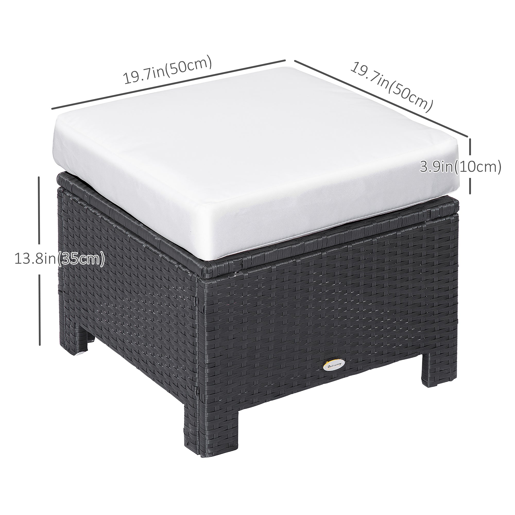 Outsunny Patio Rattan Ottoman, Outdoor Wicker Footrest with Soft Cushion, Metal Frame for Backyard, Garden, and Poolside, White