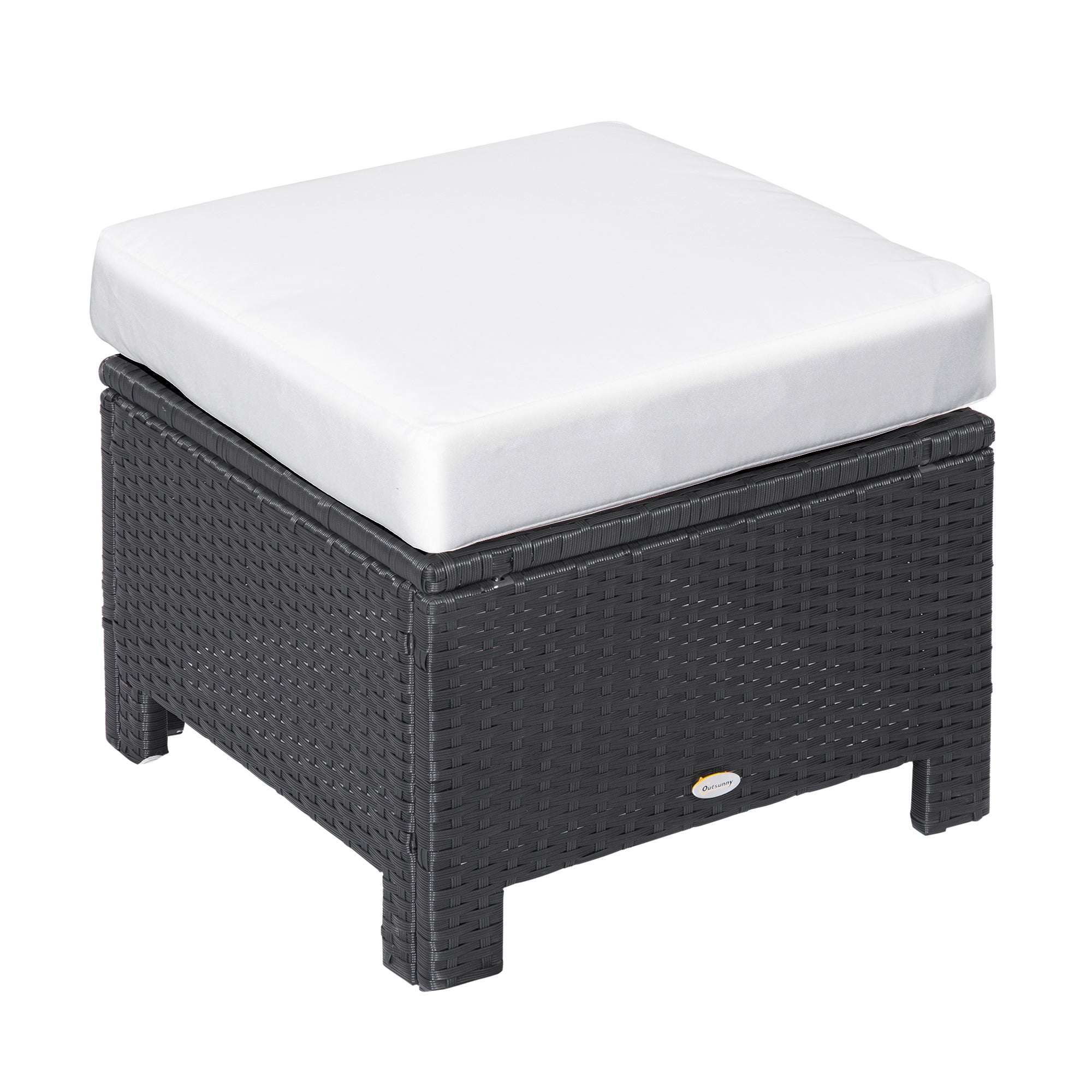 Outsunny Patio Rattan Ottoman, Outdoor Wicker Footrest with Soft Cushion, Metal Frame for Backyard, Garden, and Poolside, White