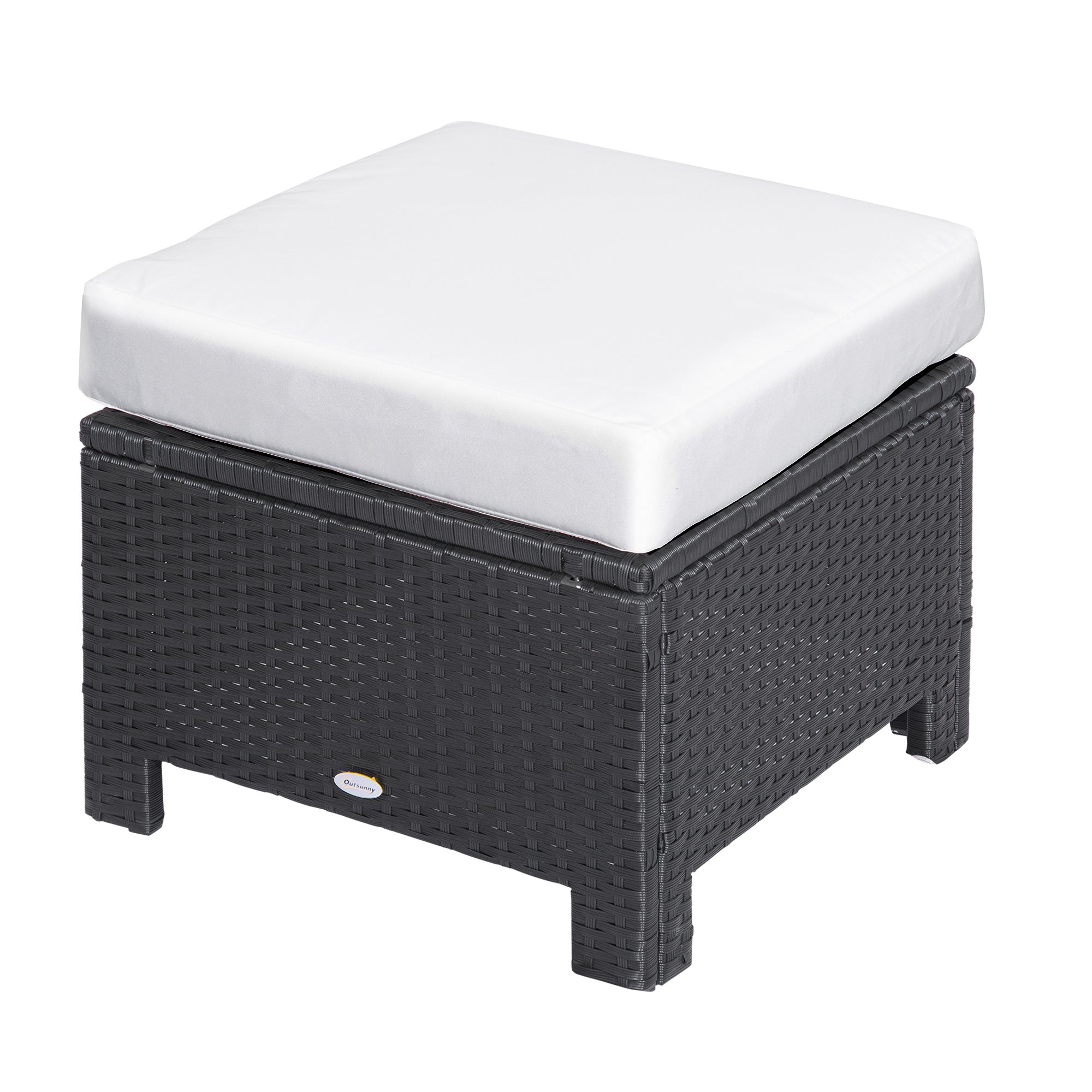 Outsunny Patio Rattan Ottoman, Outdoor Wicker Footrest with Soft Cushion, Metal Frame for Backyard, Garden, and Poolside, White