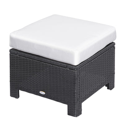 Outsunny Patio Rattan Ottoman, Outdoor Wicker Footrest with Soft Cushion, Metal Frame for Backyard, Garden, and Poolside, White