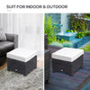 Outsunny Patio Rattan Ottoman, Outdoor Wicker Footrest with Soft Cushion, Metal Frame for Backyard, Garden, and Poolside, White