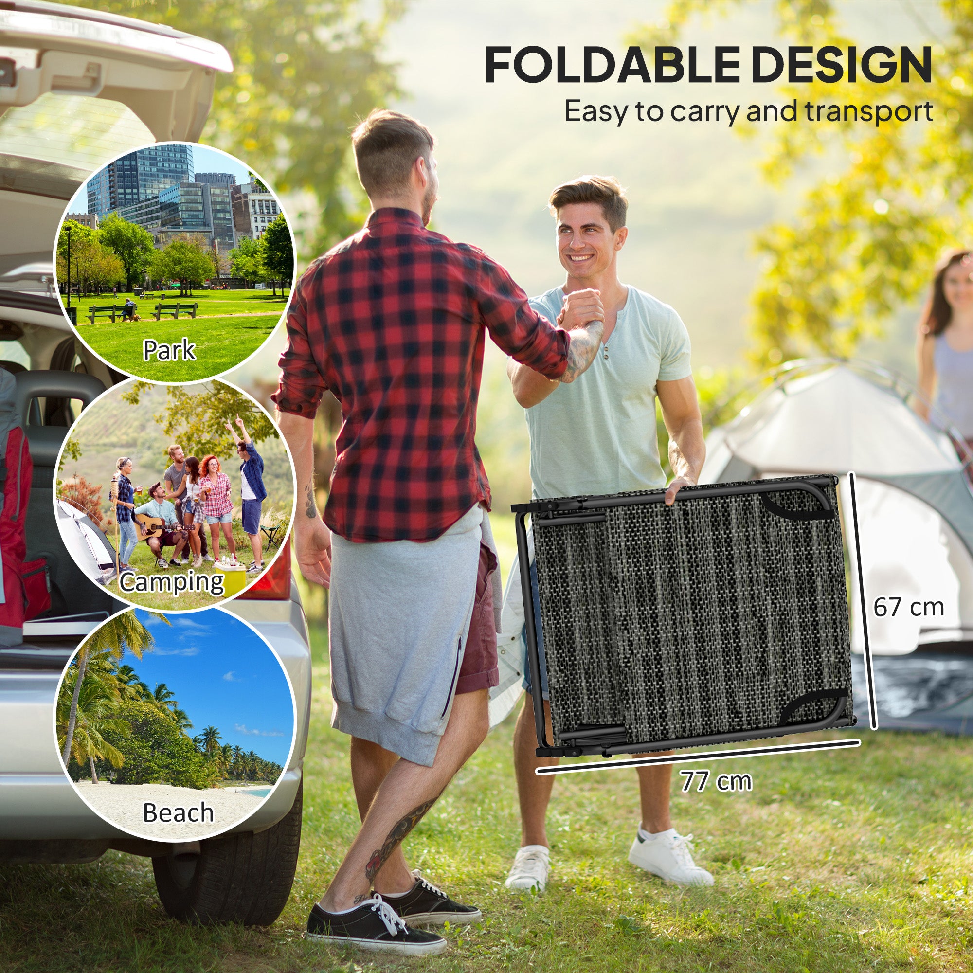 Outsunny 2 Pieces Folding Lounge Chairs with 4-level Reclining Back, Tanning Chair with Cushion, Sun Lounger with Breathable Mesh Fabric, Side Pocket, Headrest, Black