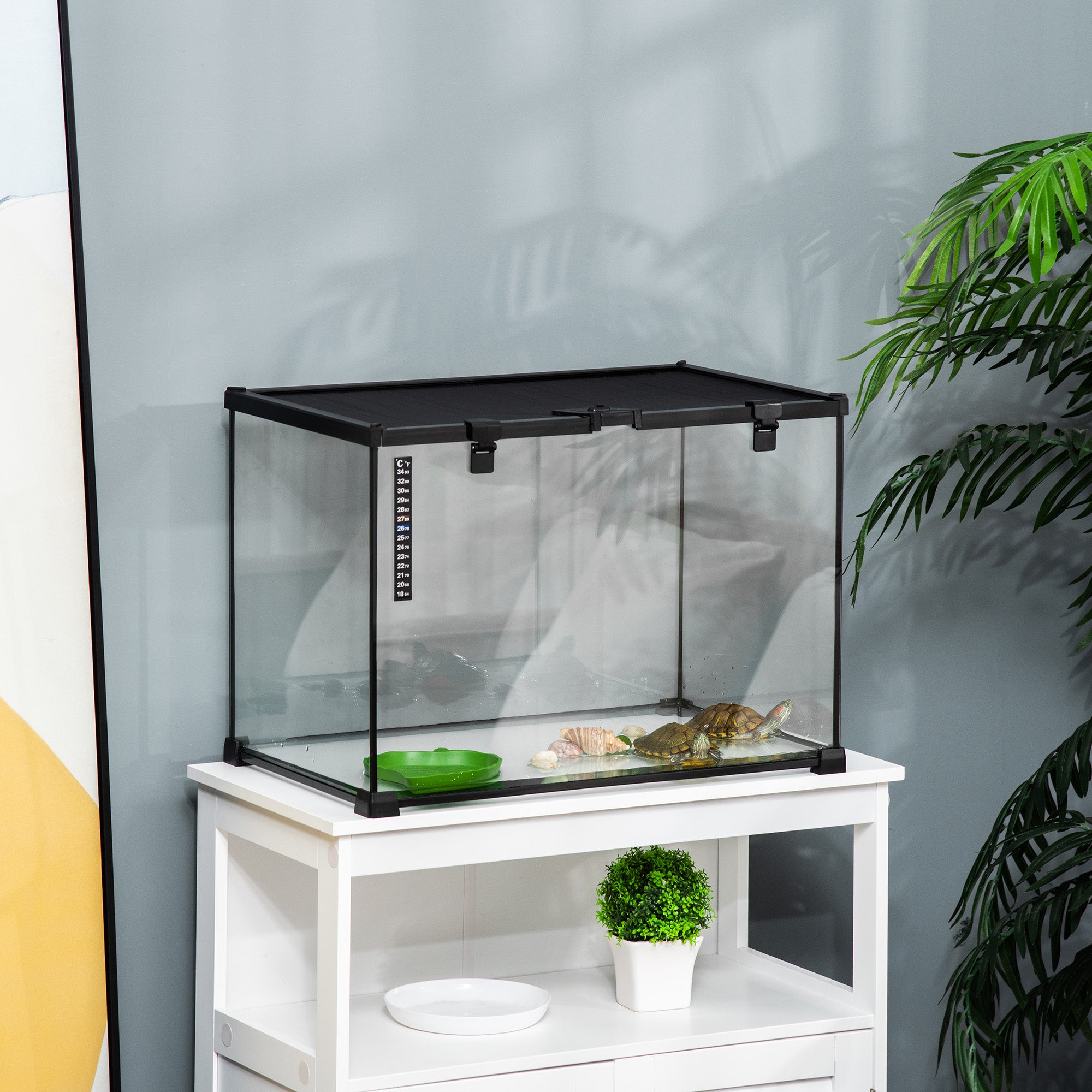 PawHut 14 Gallon Reptile Glass Terrarium Tank, Breeding Box Full View with Visually Appealing Sliding Screen Top for Lizards, Frogs, Snakes, Spiders, 20" x 12" x 14"