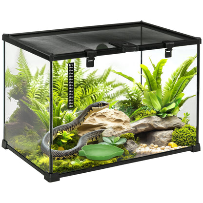 PawHut 14 Gallon Reptile Glass Terrarium Tank, Breeding Box Full View with Visually Appealing Sliding Screen Top for Lizards, Frogs, Snakes, Spiders, 20" x 12" x 14"