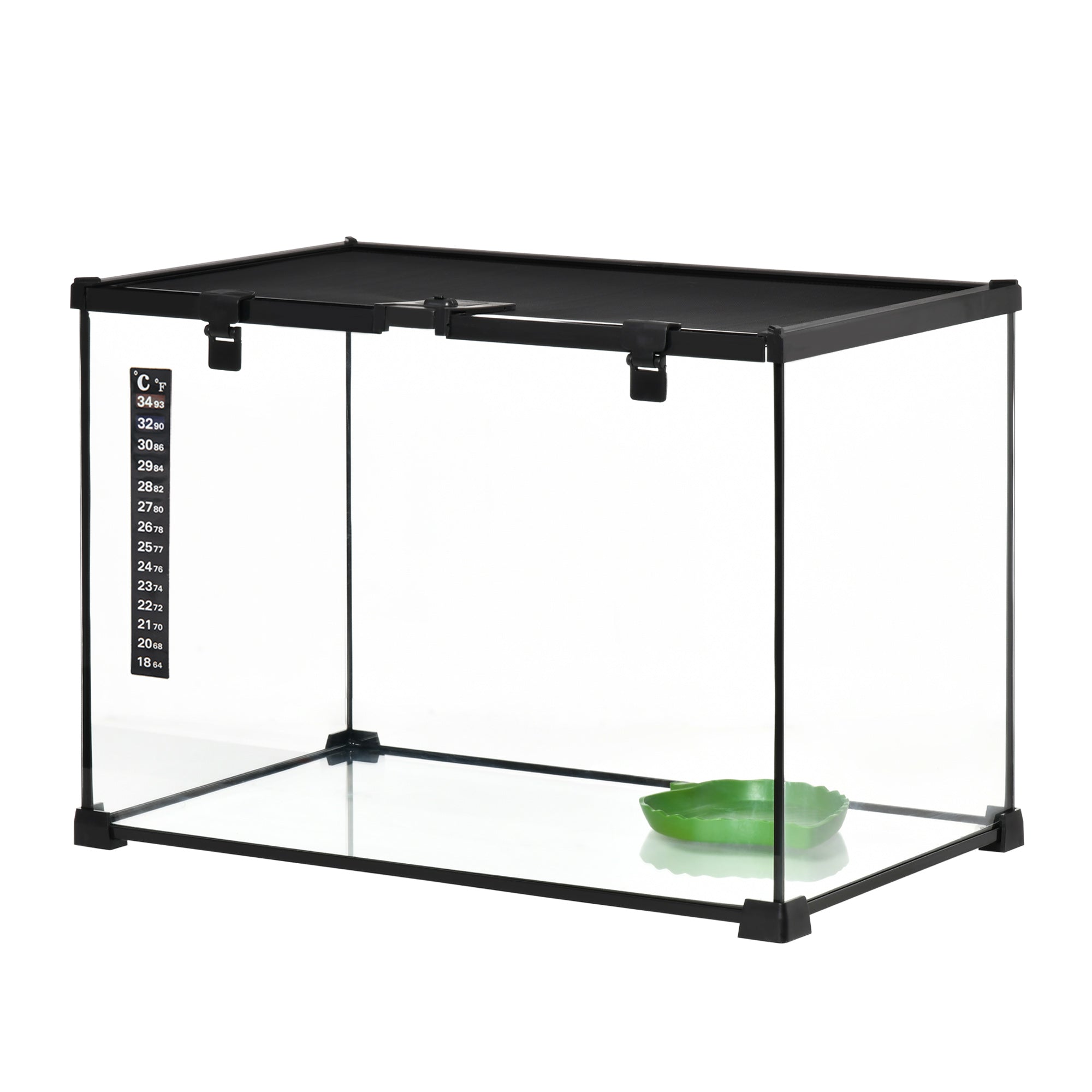 PawHut 14 Gallon Reptile Glass Terrarium Tank, Breeding Box Full View with Visually Appealing Sliding Screen Top for Lizards, Frogs, Snakes, Spiders, 20" x 12" x 14"