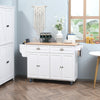 HOMCOM Kitchen Island with Storage, Rolling Kitchen Island with Drop Leaf, Solid Wood Top, 2 Drawers, 2 Cabinets, Adjustable Shelves and Knife Rack, White