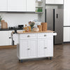 HOMCOM Kitchen Island with Storage, Rolling Kitchen Island with Drop Leaf, Solid Wood Top, 2 Drawers, 2 Cabinets, Adjustable Shelves and Knife Rack, White