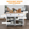 HOMCOM Kitchen Island with Storage, Rolling Kitchen Island with Drop Leaf, Solid Wood Top, 2 Drawers, 2 Cabinets, Adjustable Shelves and Knife Rack, White