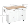 HOMCOM Kitchen Island with Storage, Rolling Kitchen Island with Drop Leaf, Solid Wood Top, 2 Drawers, 2 Cabinets, Adjustable Shelves and Knife Rack, White