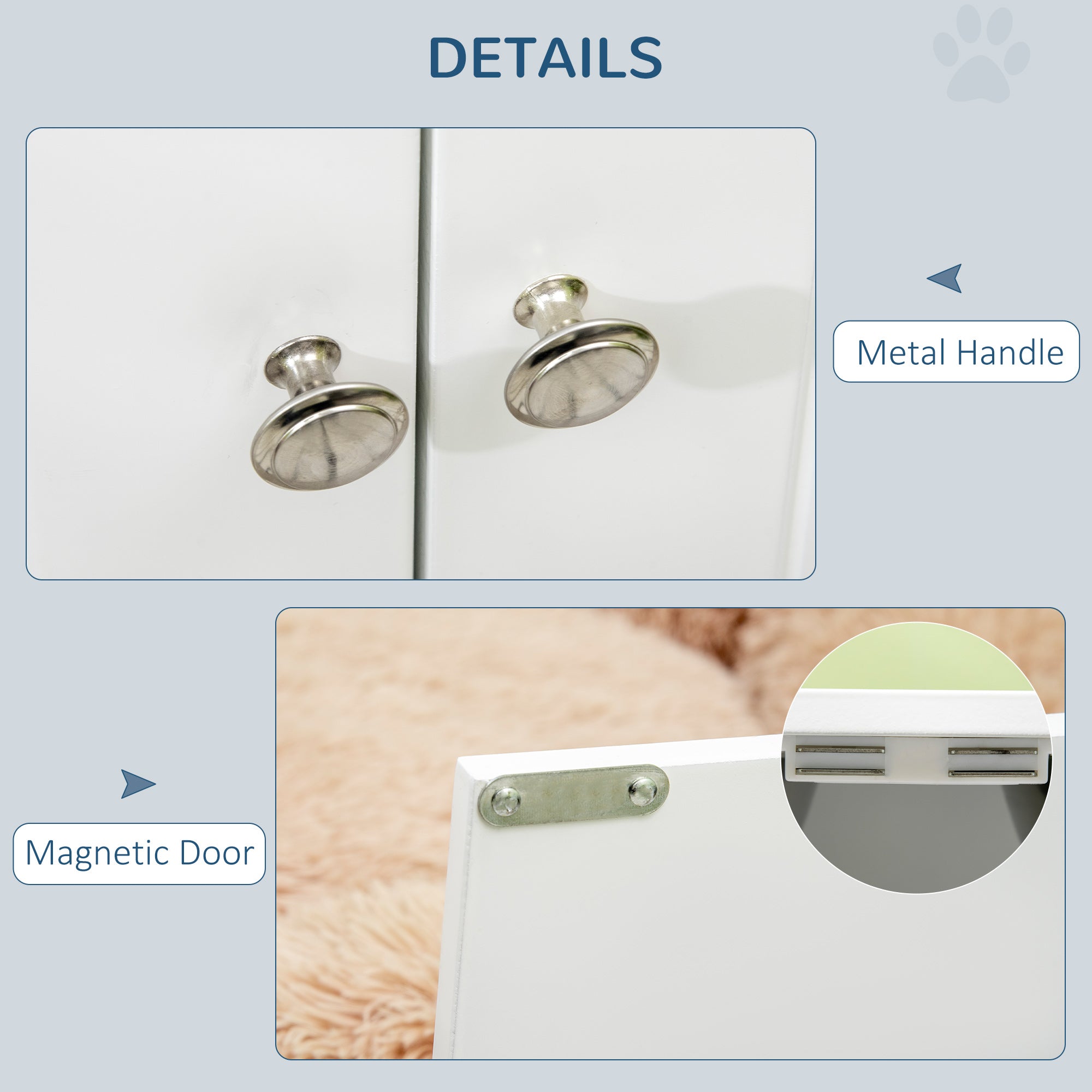 PawHut Elevated Dog Bowls for Large Dogs Pet Feeding Station with Stand, Storage, 2 Stainless Steel Food and Water Bowls, White, 23.6" x 11.8" x 14"