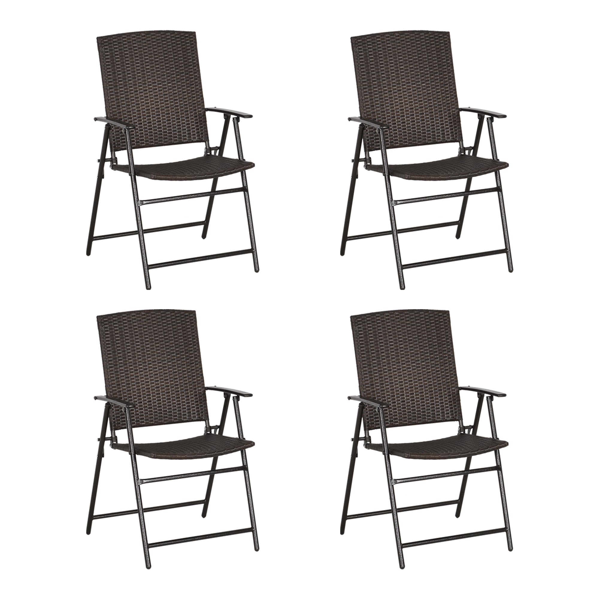 Outsunny Outdoor Wicker Dining Chair Set of 4, 4 Pieces Rattan Foldable Chair with Steel Frame for Garden, Backyard, Porch, Brown