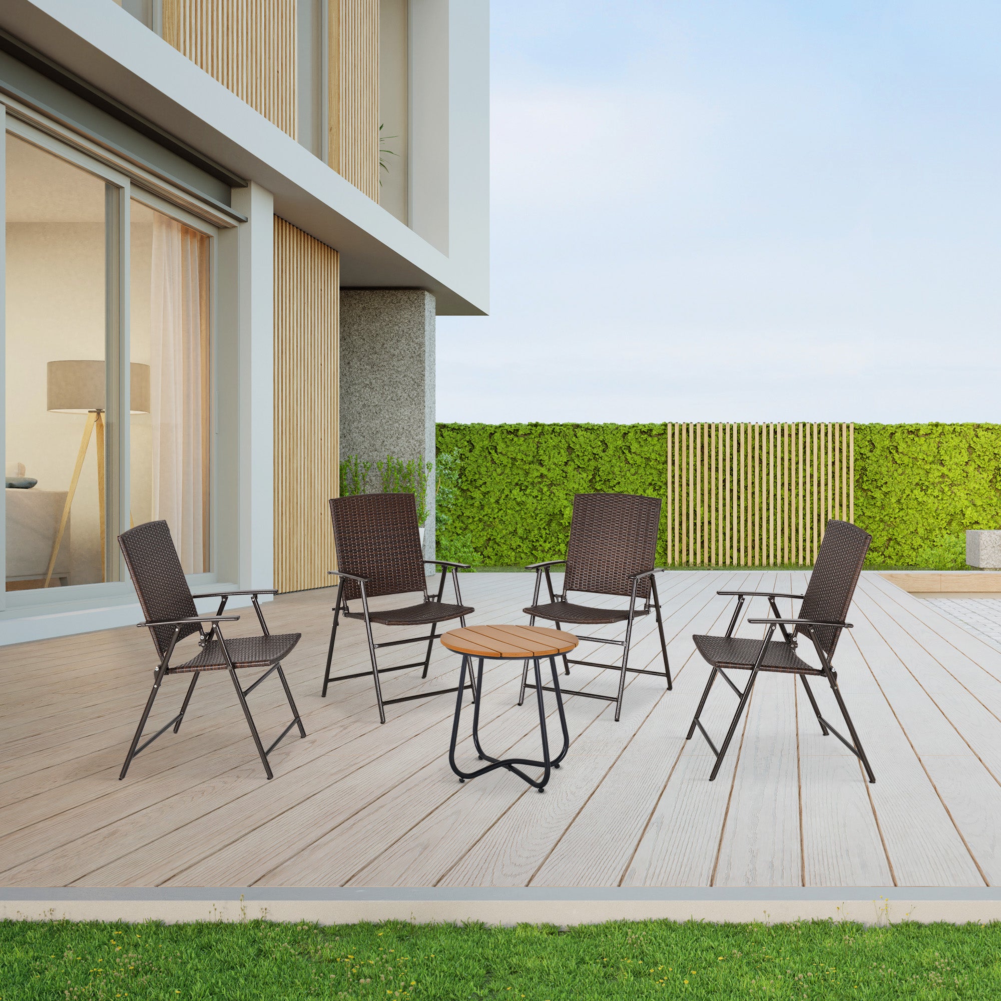 Outsunny Outdoor Wicker Dining Chair Set of 4, 4 Pieces Rattan Foldable Chair with Steel Frame for Garden, Backyard, Porch, Brown