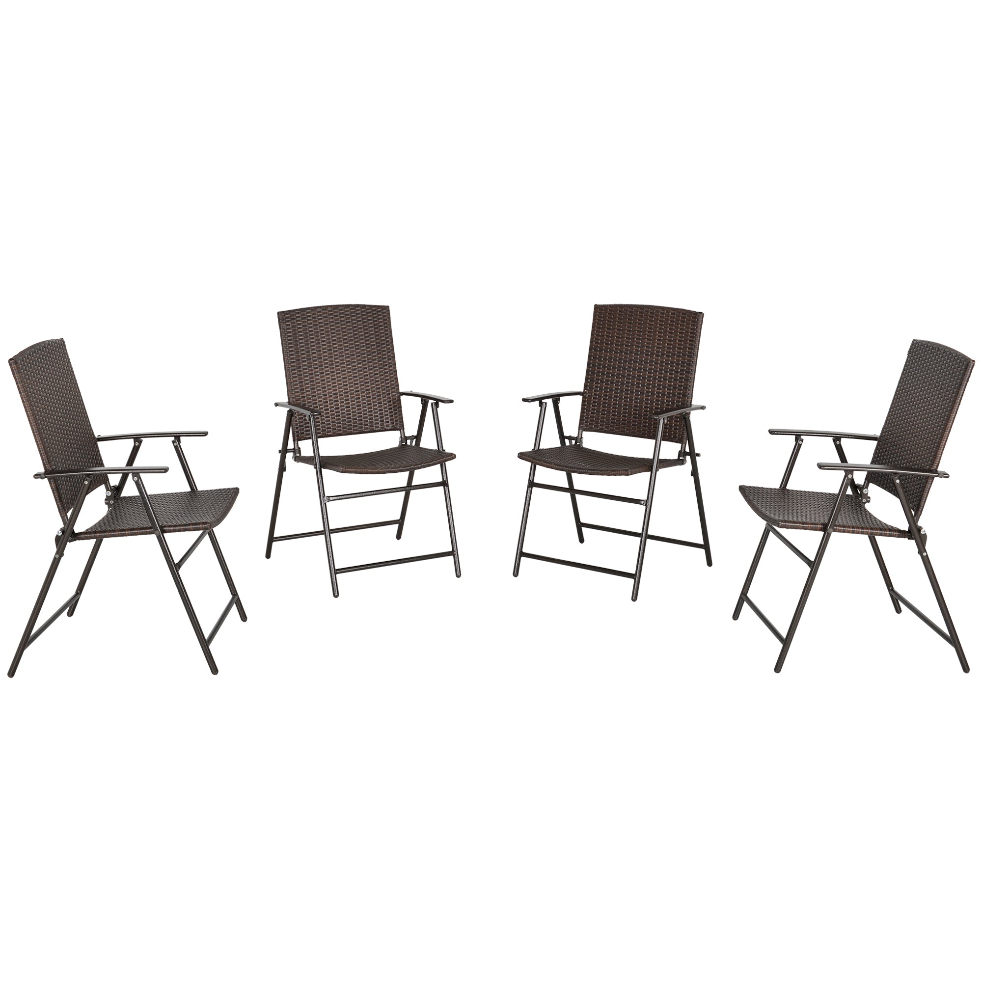 Outsunny Outdoor Wicker Dining Chair Set of 4, 4 Pieces Rattan Foldable Chair with Steel Frame for Garden, Backyard, Porch, Brown