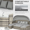 Outsunny 4 Pieces Rattan Daybed Patio PE Wicker Round Furniture Outdoor Rattan Garden Lounge Sofa Sets Sectional Conversation Set with Canopy, Cushions, & Pillows, Light Grey