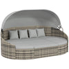 Outsunny 4 Pieces Rattan Daybed Patio PE Wicker Round Furniture Outdoor Rattan Garden Lounge Sofa Sets Sectional Conversation Set with Canopy, Cushions, & Pillows, Light Grey