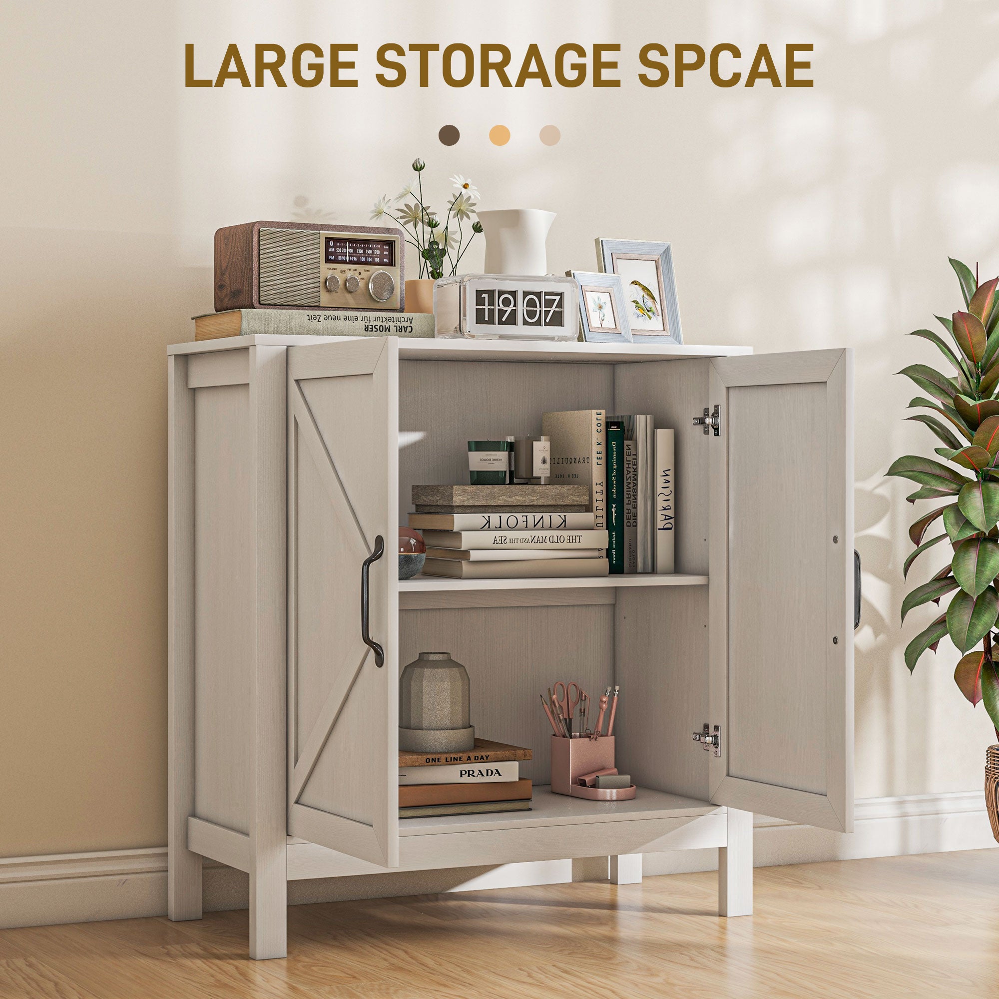 HOMCOM Kitchen Storage Cabinet, Sideboard Buffet Cabinet with 2 Barn Doors and Adjustable Shelves, White
