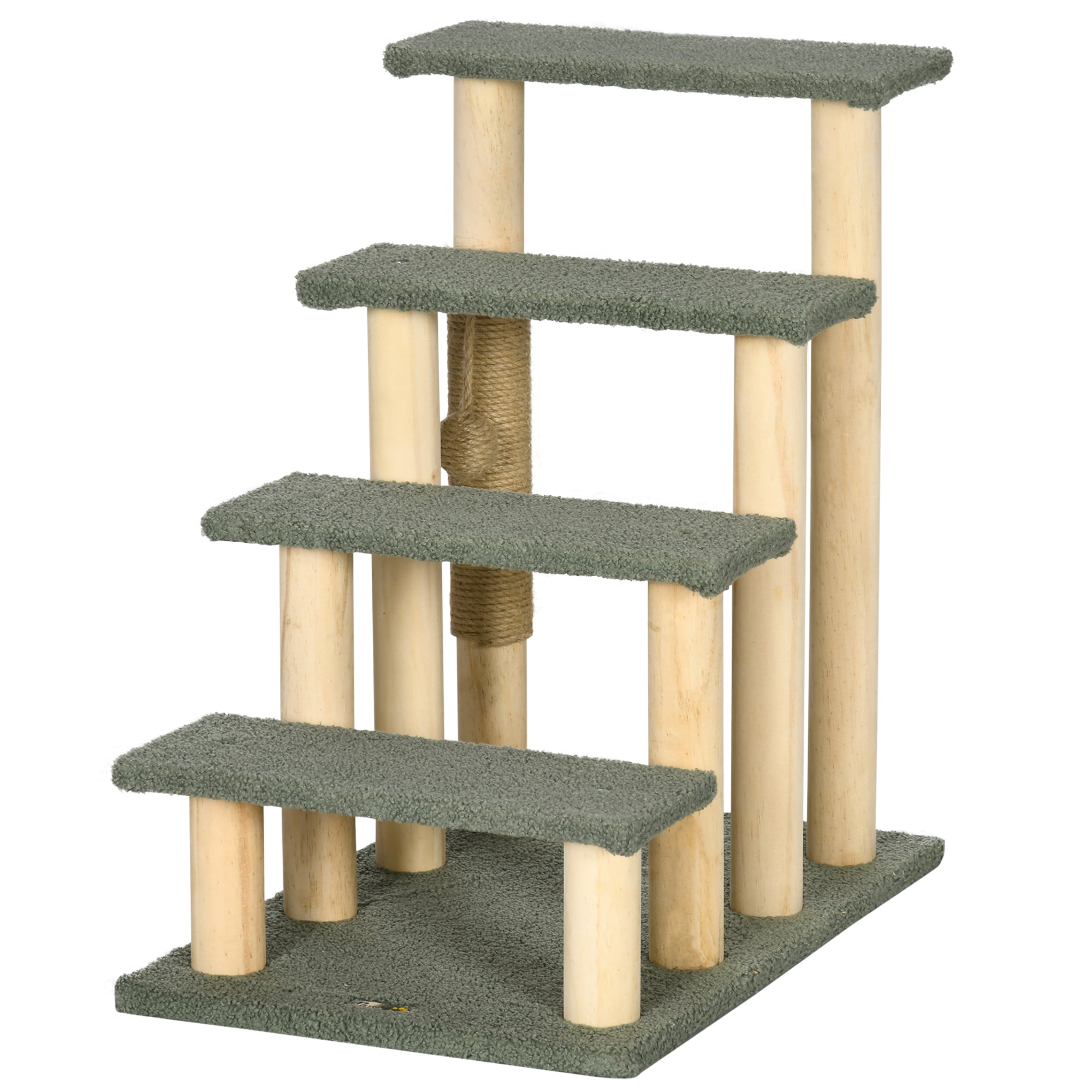PawHut 4-Level Pet Dog Cat Stairs, 25" Cat Tree Tower with Sisal Scratching Posts and Ball Toy, Green