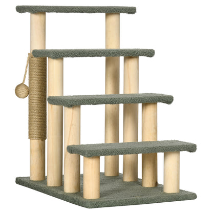 PawHut 4-Level Pet Dog Cat Stairs, 25" Cat Tree Tower with Sisal Scratching Posts and Ball Toy, Green