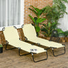 Outsunny Folding Outdoor Lounge Chair Set of 2, Steel Poolside Sun Tanning Chairs with 5 Level Reclining Back and Breathable Mesh for Beach, Yard, Patio, Beige
