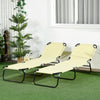 Outsunny Folding Outdoor Lounge Chair Set of 2, Steel Poolside Sun Tanning Chairs with 5 Level Reclining Back and Breathable Mesh for Beach, Yard, Patio, Beige