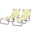 Outsunny Folding Outdoor Lounge Chair Set of 2, Steel Poolside Sun Tanning Chairs with 5 Level Reclining Back and Breathable Mesh for Beach, Yard, Patio, Beige