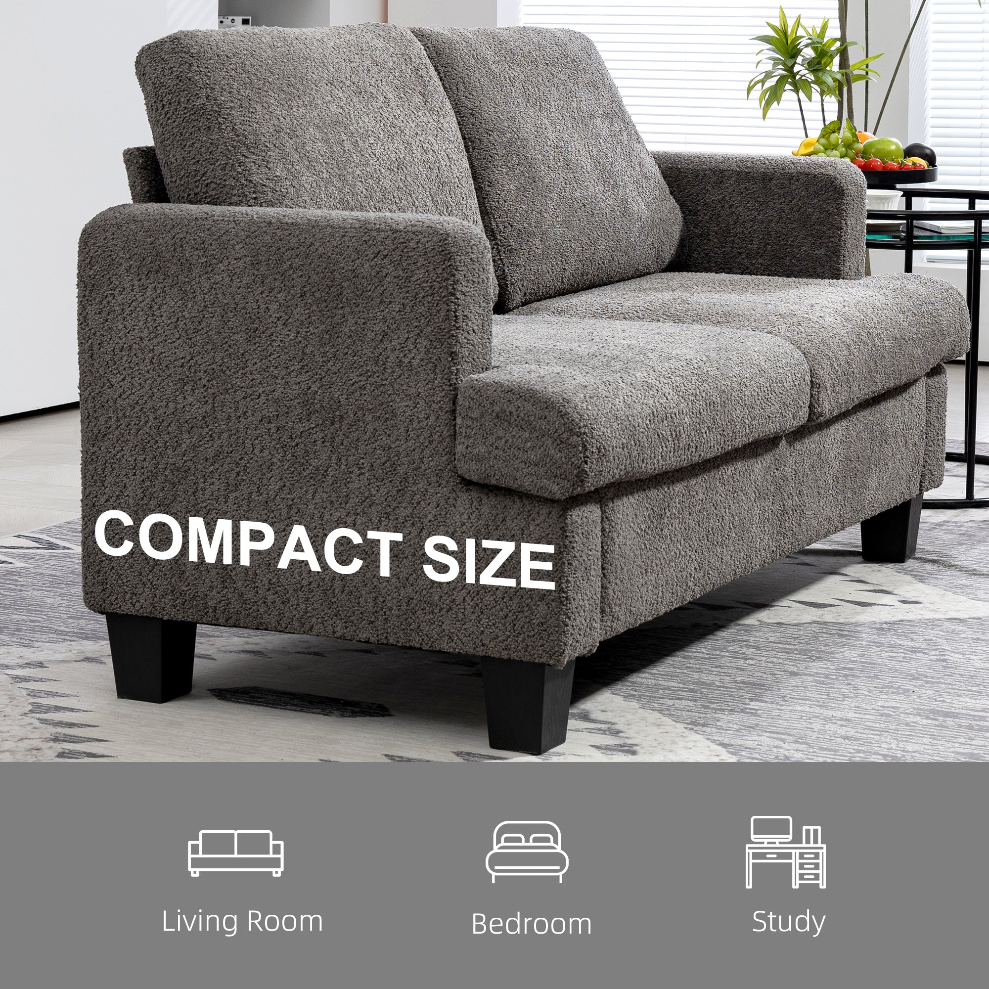 HOMCOM 54.3" Loveseat Sofa, Modern 2 Seater Sofa Couch with Removable Cushions, Upholstered Small Couch with Solid Wood Frame for Living Room, Bedroom and Small Space, Dark Grey