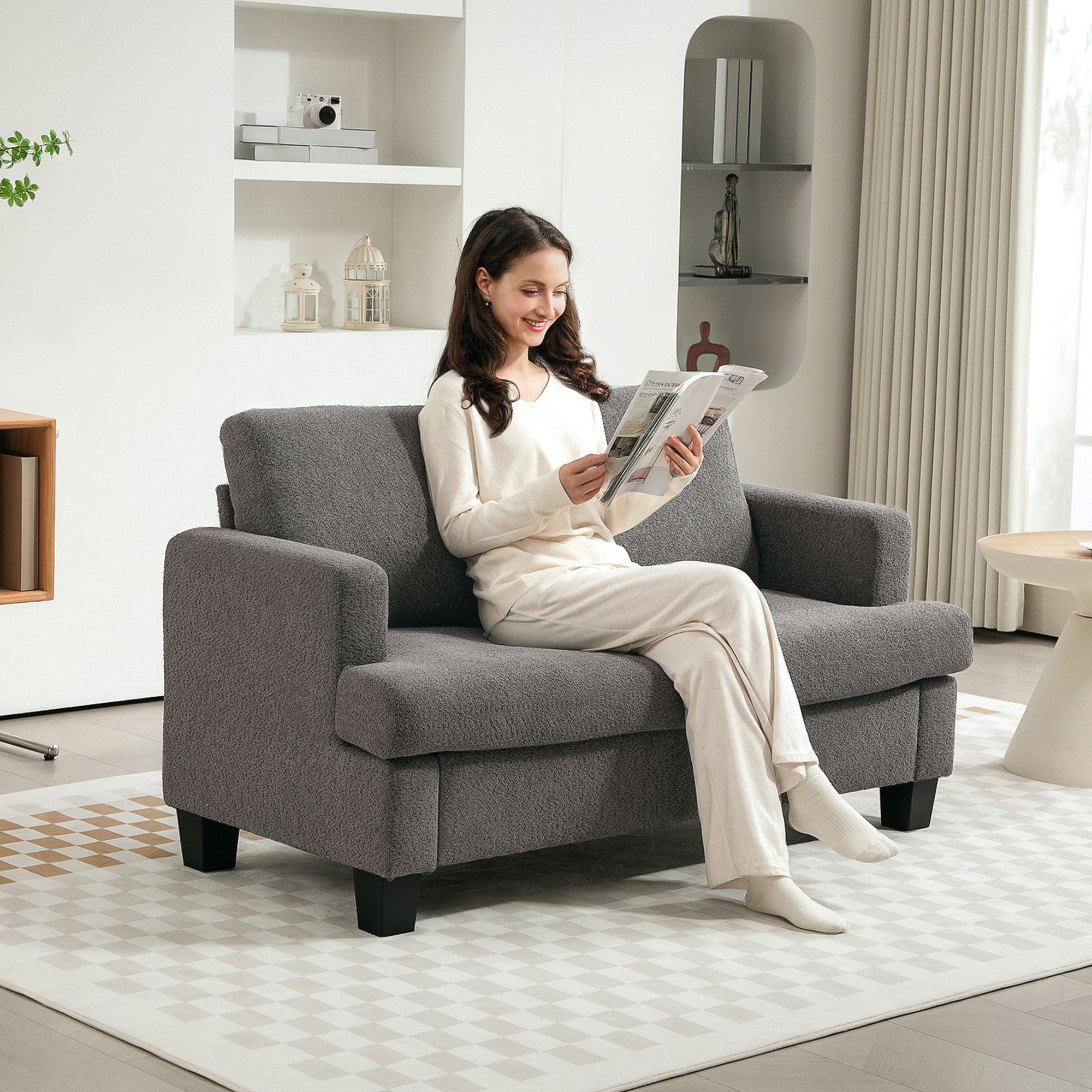 HOMCOM 54.3" Loveseat Sofa, Modern 2 Seater Sofa Couch with Removable Cushions, Upholstered Small Couch with Solid Wood Frame for Living Room, Bedroom and Small Space, Dark Grey