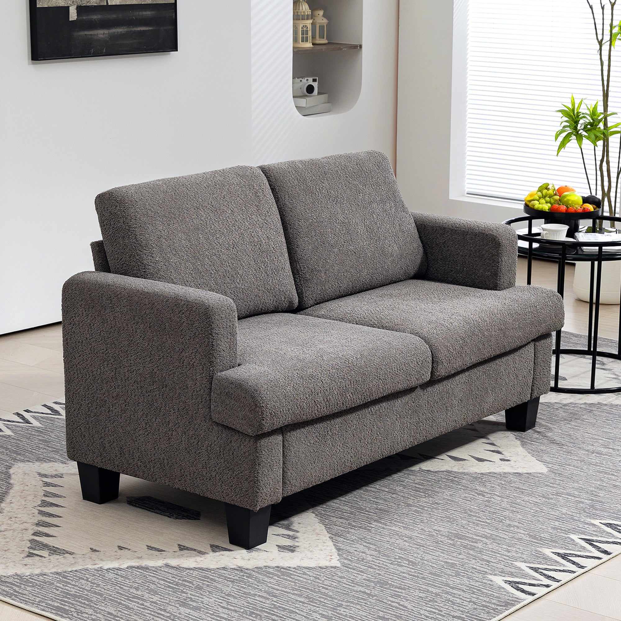 HOMCOM 54.3" Loveseat Sofa, Modern 2 Seater Sofa Couch with Removable Cushions, Upholstered Small Couch with Solid Wood Frame for Living Room, Bedroom and Small Space, Dark Grey